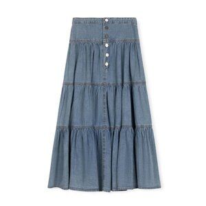 CABANA Junior Girls Size 22 Denim Blue Maxi Skirt 100% Cotton Tiered